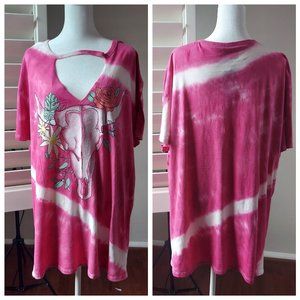 Torrid  NWT Pink Tie Dyed Skull Choker  Tee Shirt Womens 3X